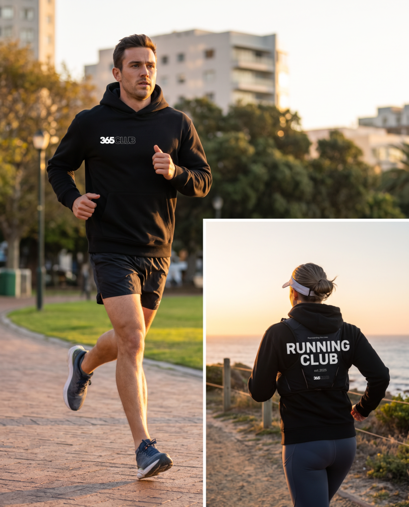 running club hoodie črni v vsakodnevnem elementu
